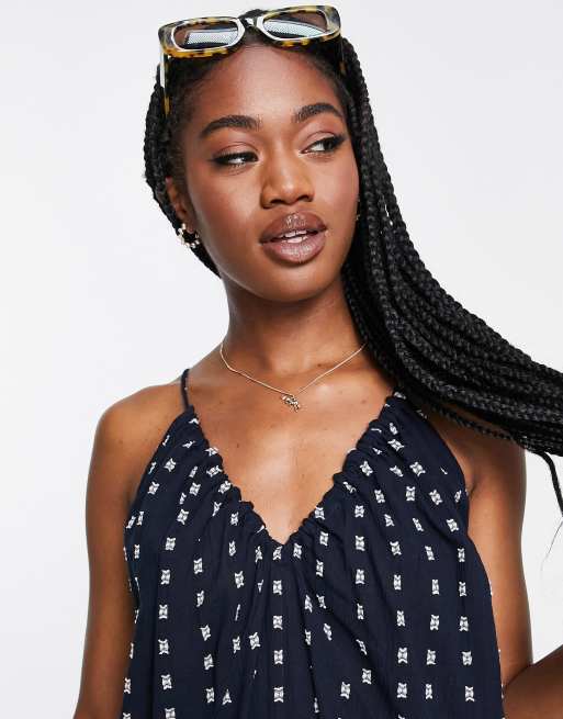 ASOS DESIGN strappy jumpsuit with ruched neck in textured print, 4 of 4