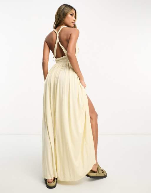 Asos design cami maxi dress in crinkle clearance chiffon with lace waist and strappy back detail