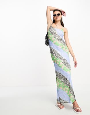 Asos Design Strappy Maxi Dress In Sliced Print-multi