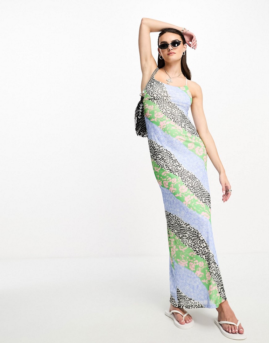 ASOS DESIGN strappy maxi dress in sliced print-Multi