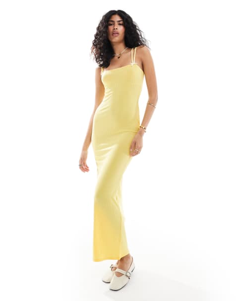 ASOS DESIGN strappy maxi dress with contrast picot trim in yellow - view 1