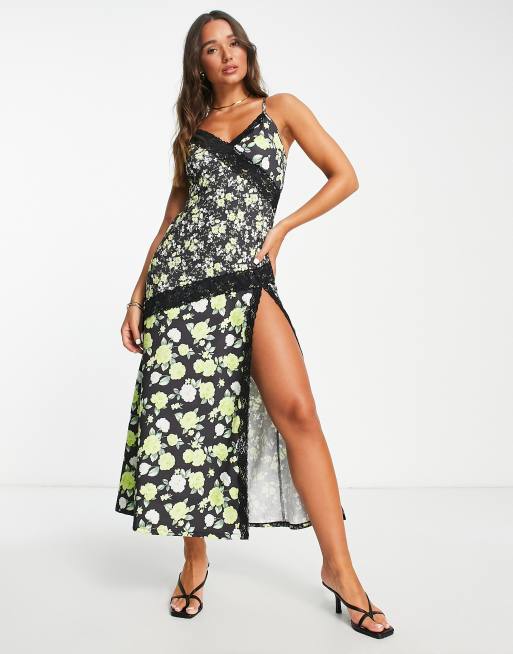 ASOS DESIGN strappy maxi dress with lace trim in mix match floral, 4 of 4