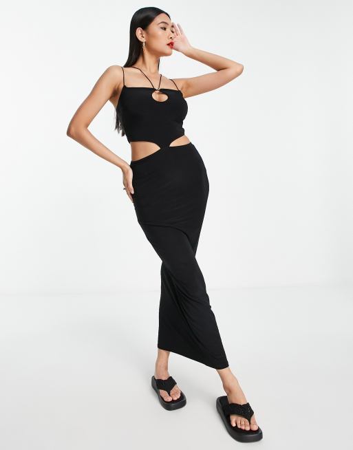 asos black strappy dress Asos NWT Black Sleeveless V-neck Midi Front Slit Straight Pencil Dress   Brie