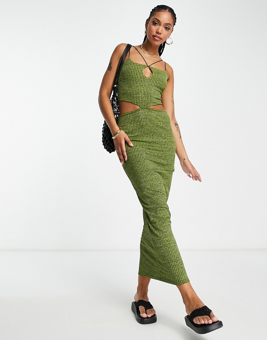 ASOS DESIGN strappy maxi dress with low rise skirt in green space dye-Multi