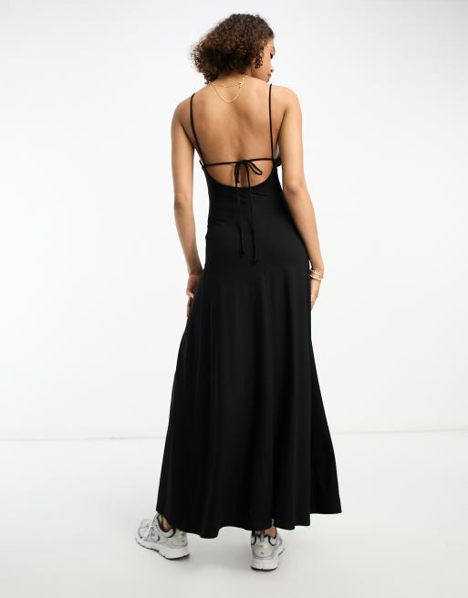 ASOS DESIGN strappy maxi dress with twist detail in black