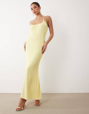 Asos Design Strappy Mesh Cami Style Maxi Dress In Yellow