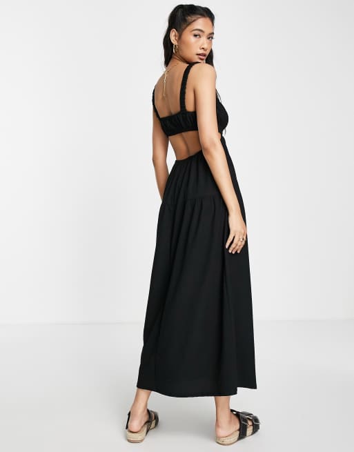 ASOS DESIGN strappy midi dress with cut outs and tie back detail