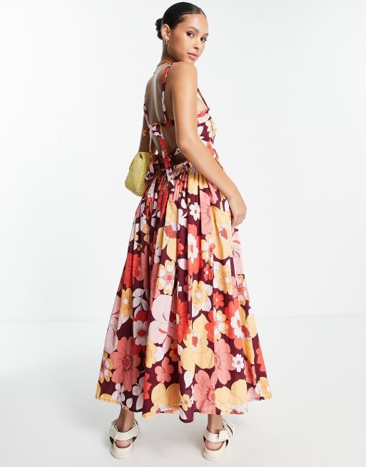 Floral strappy midi skater dress shop