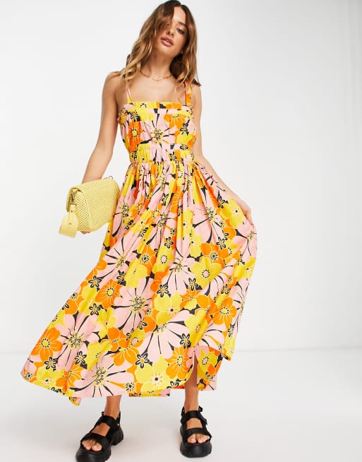 Asos yellow floral dress sale