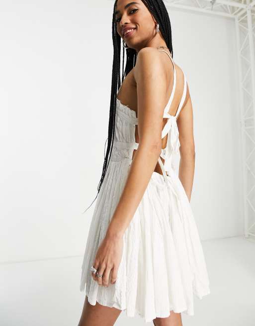 ASOS DESIGN strappy mini skater sundress in white textured stripe
