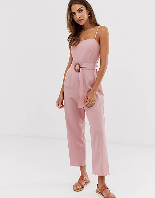 ASOS DESIGN strappy pinny belted jumpsuit | ASOS