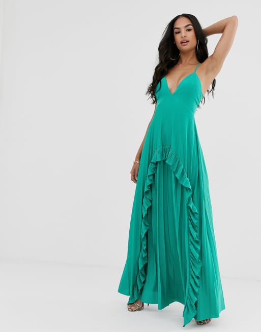 ASOS DESIGN Strappy pleated maxi dress with ruffle pleat detail ASOS