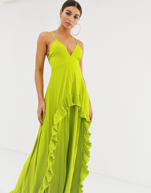 ASOS DESIGN Strappy pleated maxi dress with ruffle pleat detail