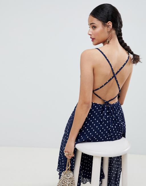 Asos navy outlet polka dot dress