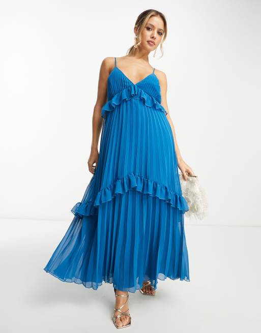 Blue pleated hot sale dress asos