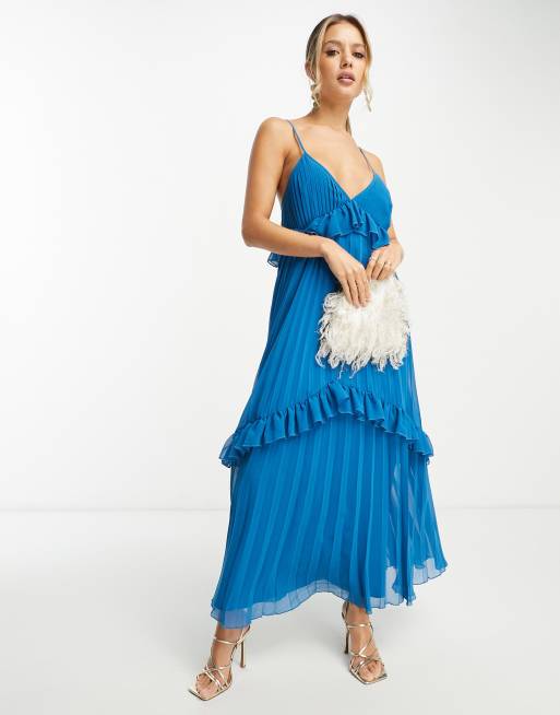 Asos blue clearance pleated dress