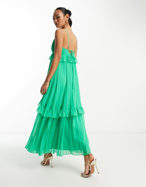 Asos pleated midi dress with ruffle hot sale open back