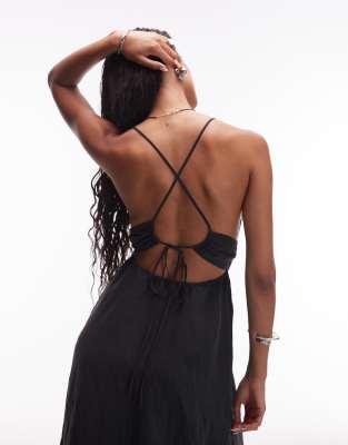 black strappy detail backless cami dress Black Strappy Backless Cami Mini Dress