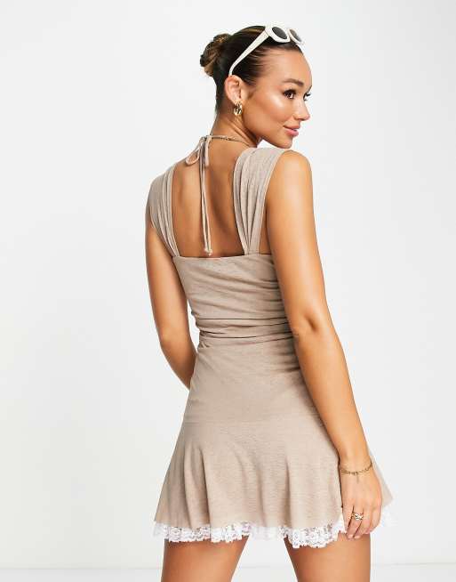 Strappy ruched mini clearance dress