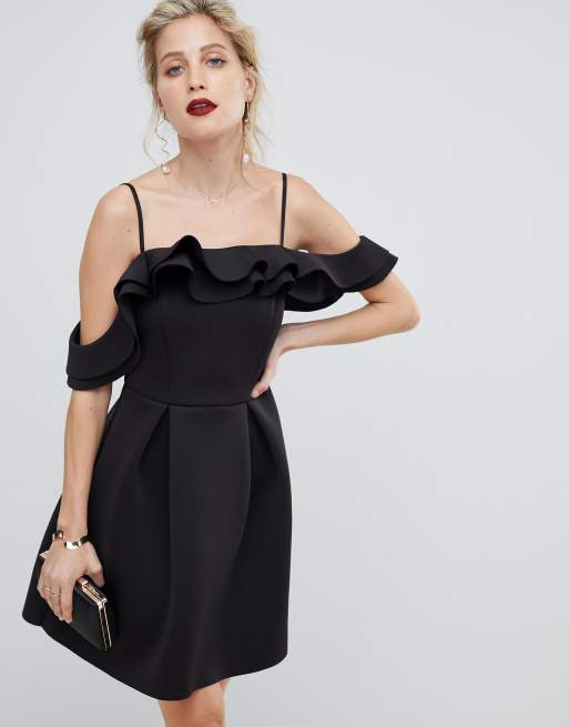 Asos design strappy ruffle scuba prom mini on sale dress