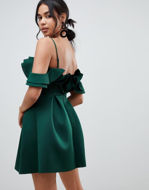 ASOS DESIGN Strappy Ruffle Scuba Prom Mini Dress