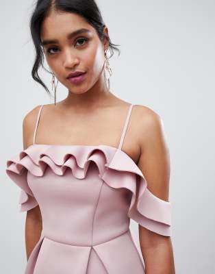 Asos design strappy ruffle scuba prom mini dress clearance