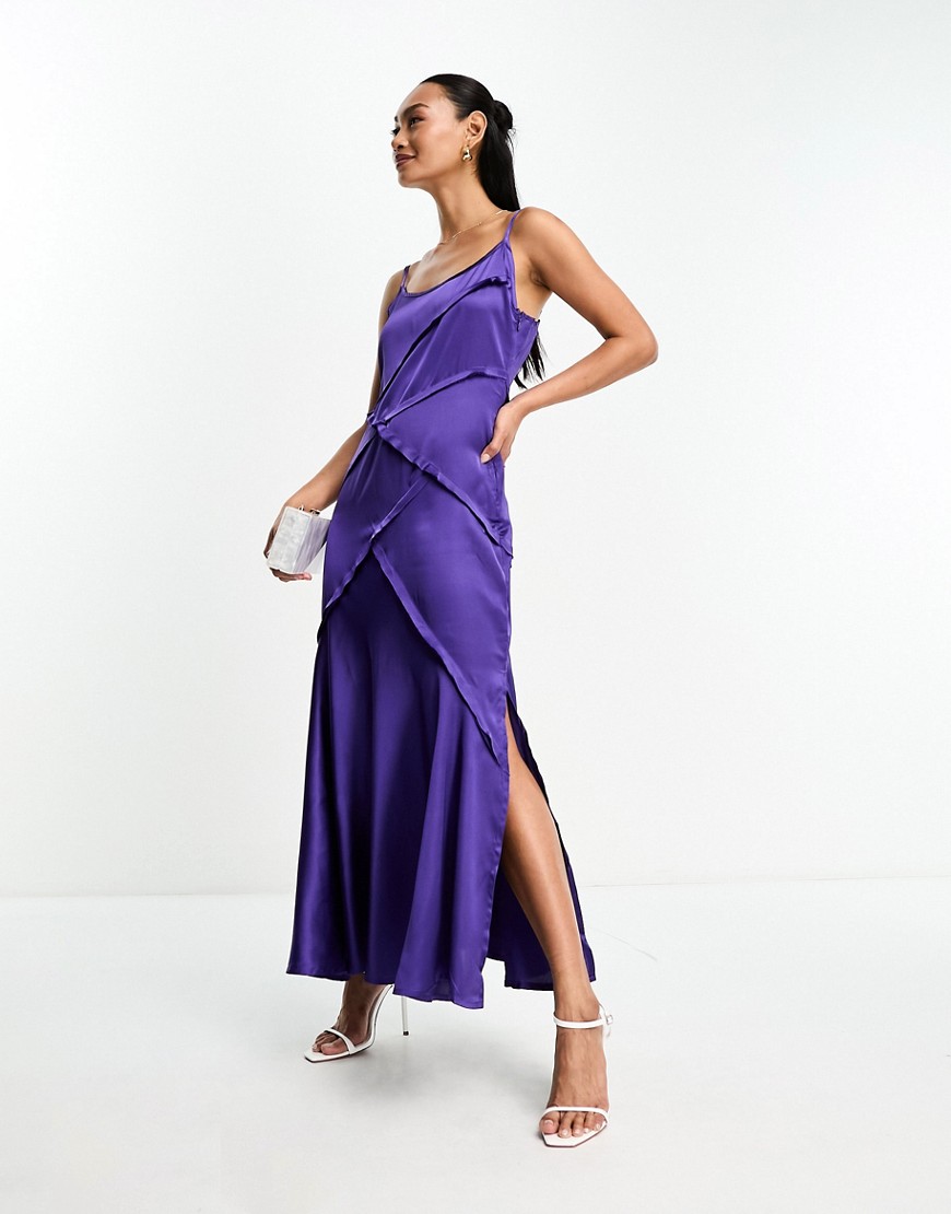 ASOS DESIGN strappy satin midi slip dress with seam detail in purple