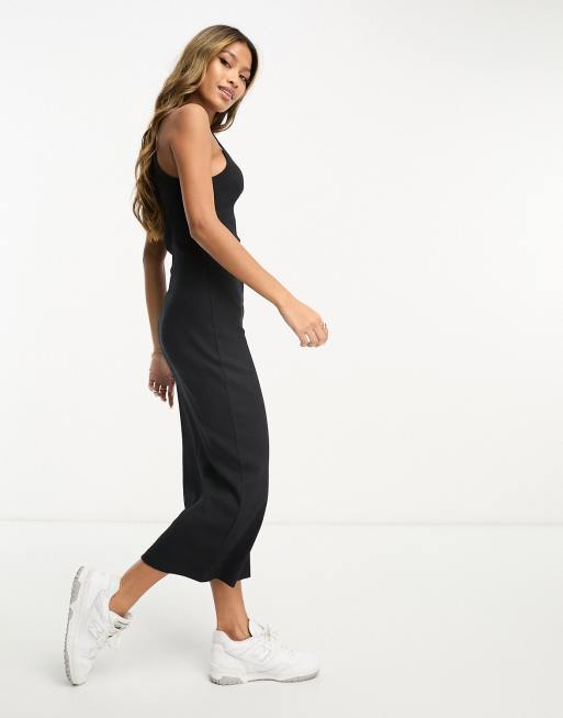 ASOS DESIGN strappy scoop tank top ribbed midi dress in black | ASOS