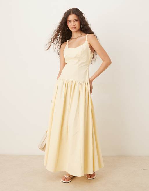 ASOS DESIGN strappy seam detail dropped waist midi dress in buttermilk