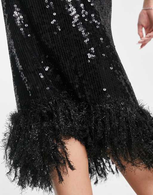 Black sequin outlet feather dress