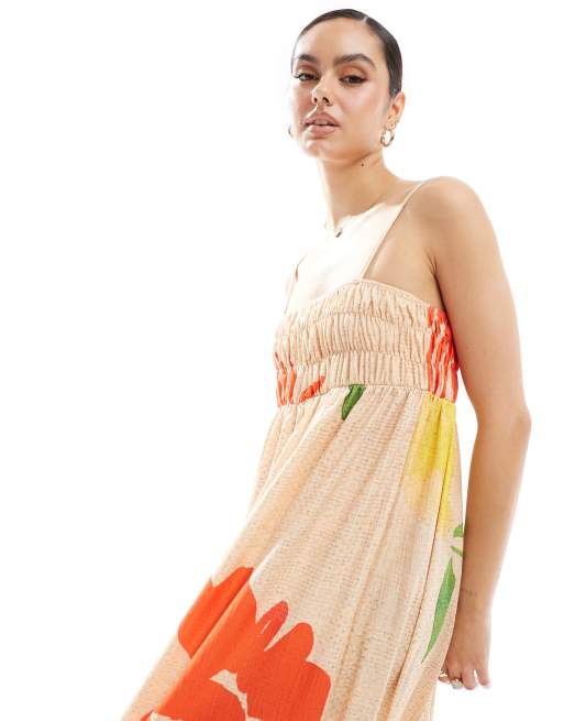 ASOS DESIGN strappy shirred bust textured maxi dress in lobster print, 2 of 4