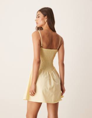 Asos Design Strappy Shirred Mini Sundress In Neutral