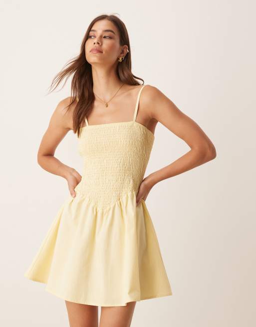 ASOS DESIGN strappy shirred mini sundress in buttermilk