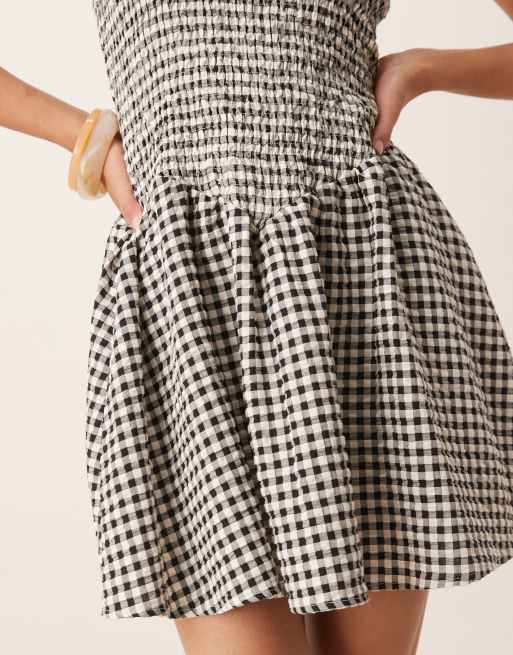 ASOS DESIGN strappy shirred mini sundress in mono gingham, 4 of 4