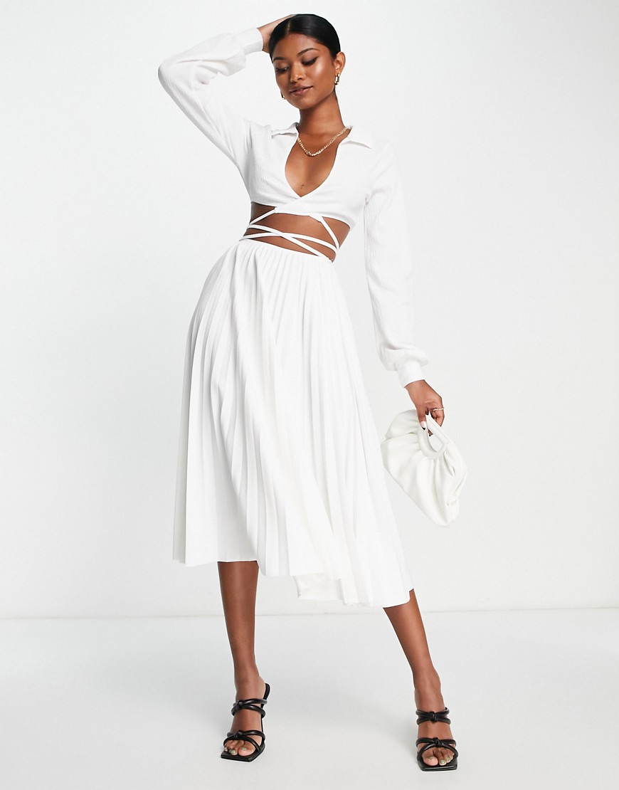 ASOS DESIGN strappy shirt pleated midaxi dress in white