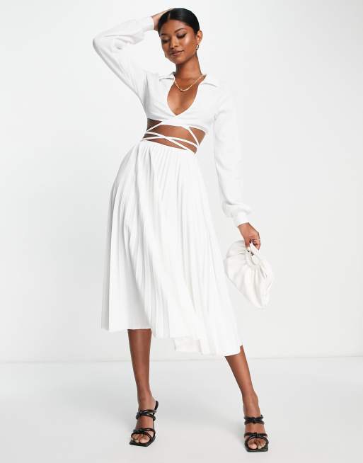 Asos white store pleated dress