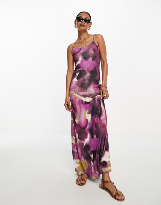 ASOS DESIGN strappy slinky maxi dress in purple abstract print ASOS