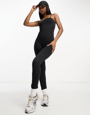 ASOS DESIGN strappy soft touch unitard jumpsuit in black