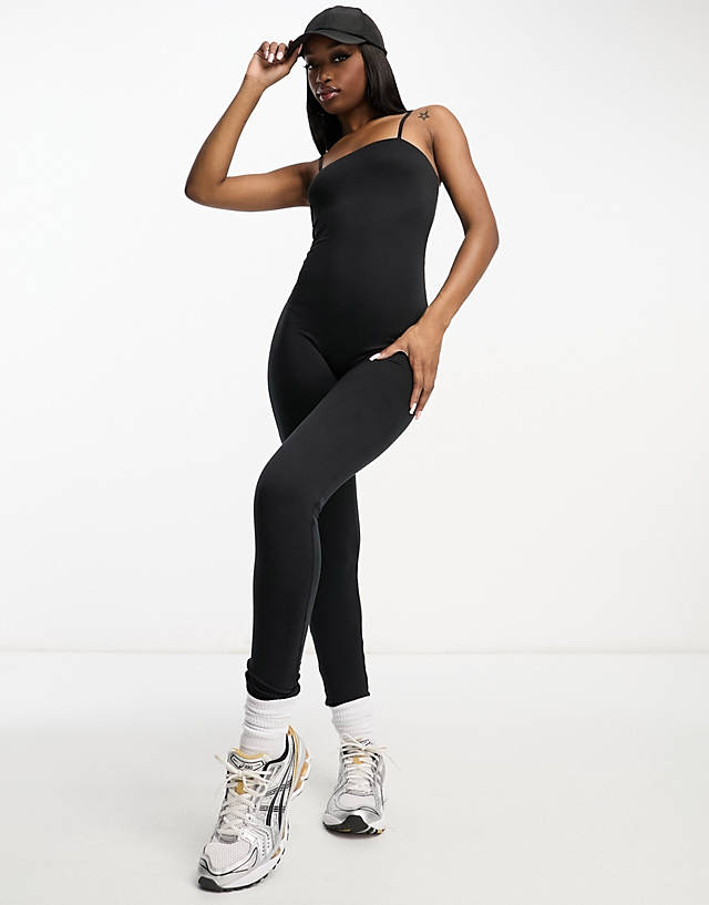 ASOS DESIGN - strappy soft touch unitard jumpsuit in black