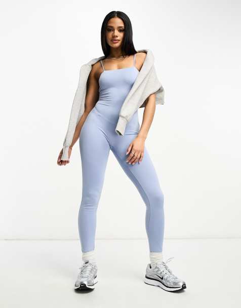 ASOS DESIGN strappy soft touch unitard jumpsuit in chambray blue - view 1
