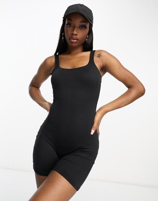 ASOS DESIGN strappy soft touch unitard playsuit in black