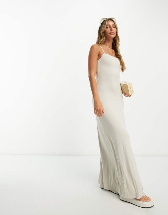 ASOS DESIGN strappy square neck maxi dress in stone