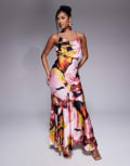 [ASOS DESIGN] ASOS DESIGN strappy tie back cowl front satin maxi dress in print-Multi 12 Floral print