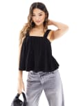 [ASOS DESIGN] ASOS DESIGN strappy tie back smock top in black 10 Black