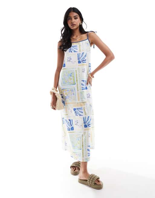 ASOS DESIGN strappy trapeze maxi dress with contrast straps in summer tile print ASOS