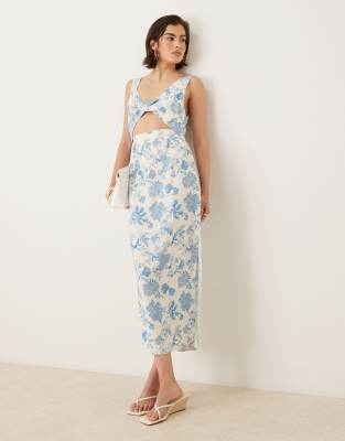 Asos Design Strappy Twist Bust Detail Cut Out Midi Dress In Blue
