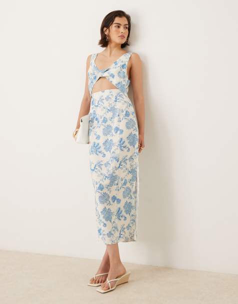 ASOS DESIGN strappy twist bust detail cut out midi dress in floral print - view 1