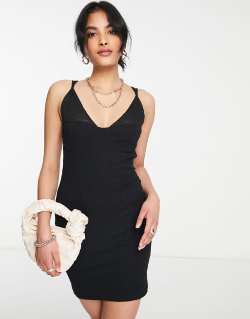 ASOS DESIGN strappy twist detail mini dress in black 