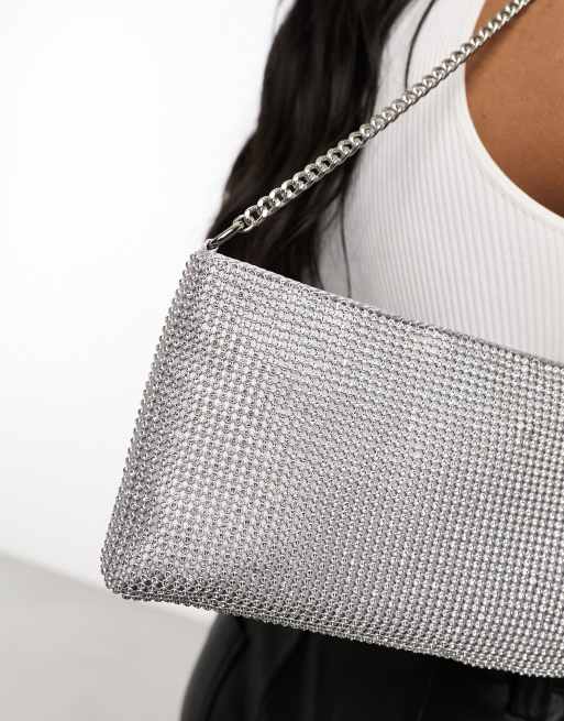 ASOS DESIGN – Strassbeströdd kuvertväska med silverfärgad kedjerem, 2 av 4