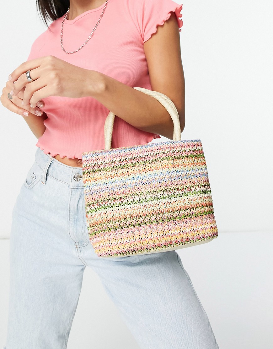 ASOS DESIGN straw basket bag in multicolor weave